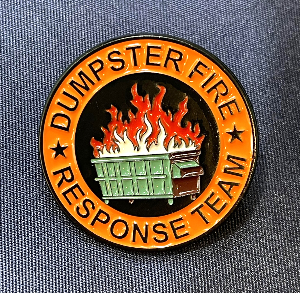 NWOT Orange Dumpster Fire Enamel Lapel Pin Brooch Signs & Symbols Novelty